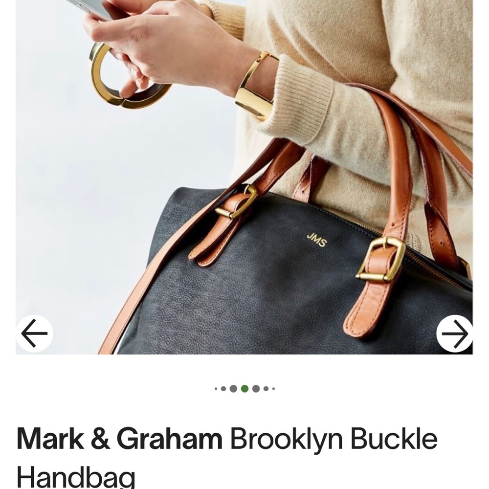 Mark and Graham Buckle Satchel black pebbled leather with saddle handle & strap